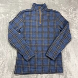 Arrow 1851 Sweater Mens LT Blue Brown Plaid‎ Long Sleeve Mock Neck Quarter Zip